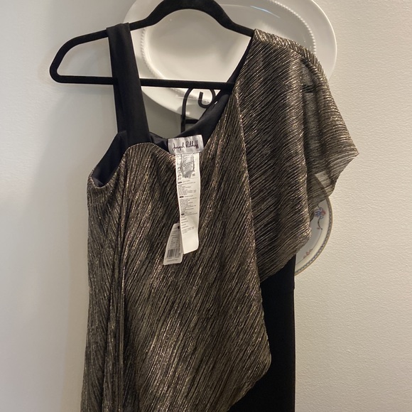 Joseph Ribkoff Black/Gold Draped Sheer Overlay Wide-Leg Jumpsuit NEW - Picture 3 of 5